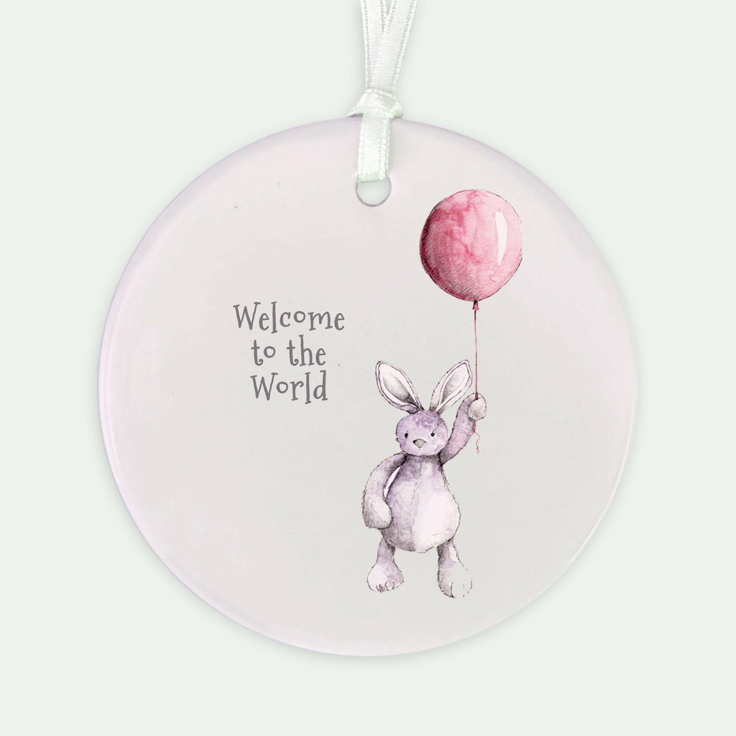 Ceramic Keepsake Hanging Decoration - A6 Greeting Card with Ceramic Keepsake - Baby Girl Teddy and Balloon - Crumble and Core