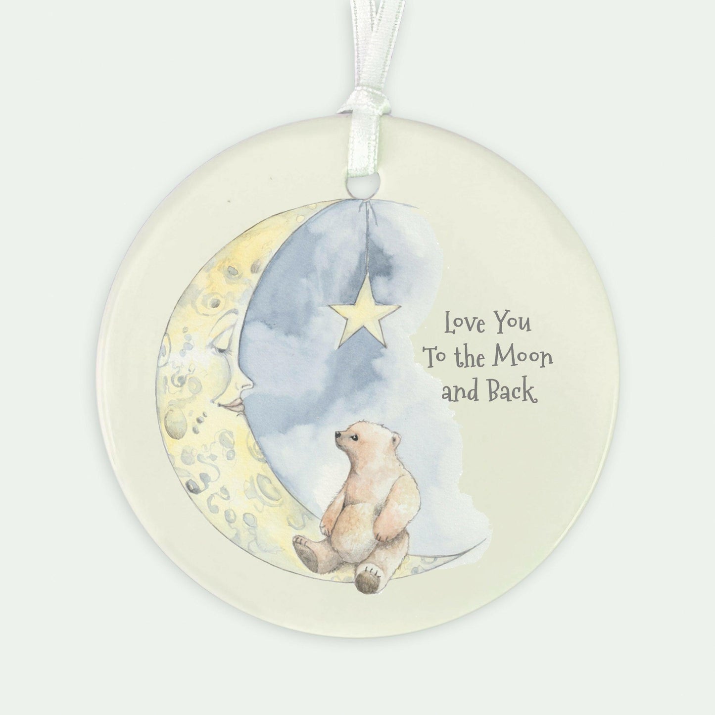 Ceramic Keepsake Hanging Decoration - A6 Greeting Card with Ceramic Keepsake - Bear and Moon - Crumble and Core