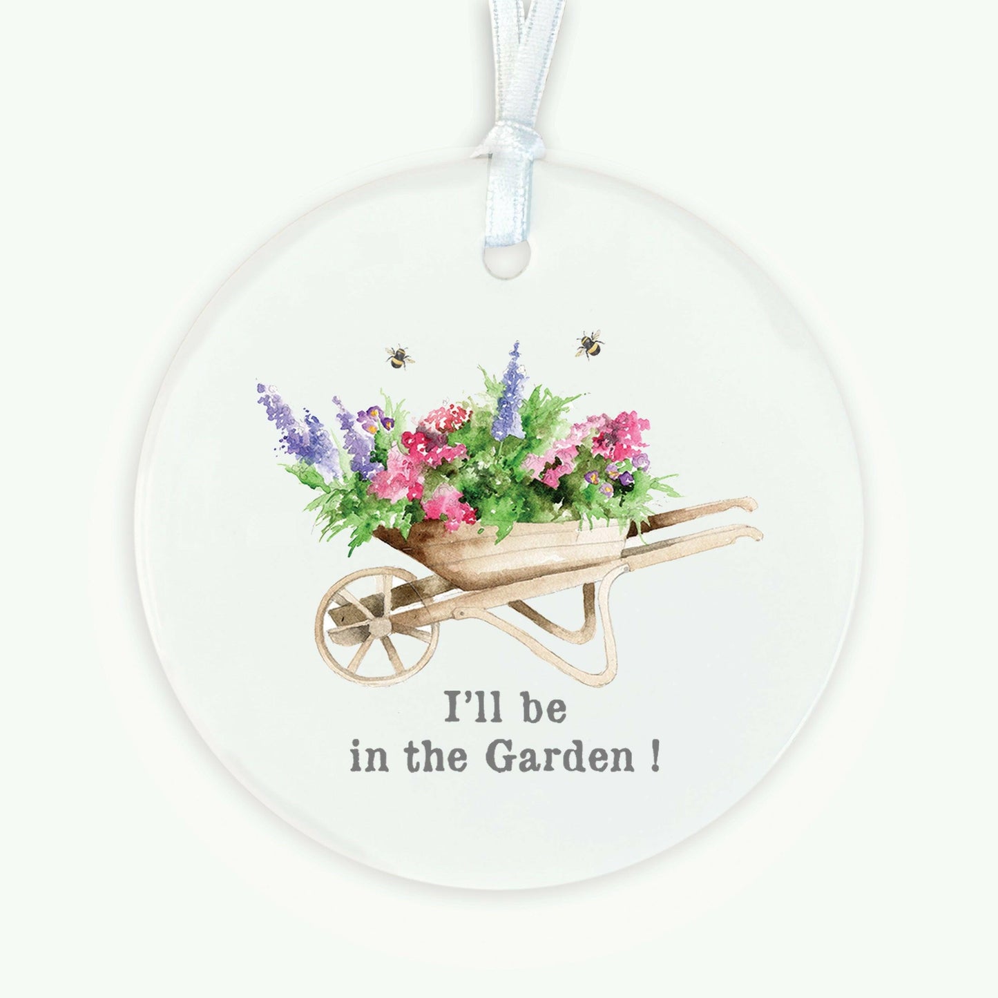 Ceramic Keepsake Hanging Decoration - A6 Greeting Card with Ceramic Keepsake - Garden Wheelbarrow - Crumble and Core