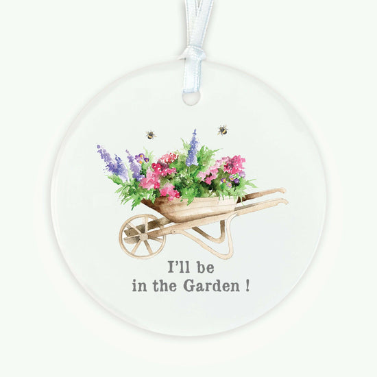 Ceramic Keepsake Hanging Decoration - A6 Greeting Card with Ceramic Keepsake - Garden Wheelbarrow - Crumble and Core