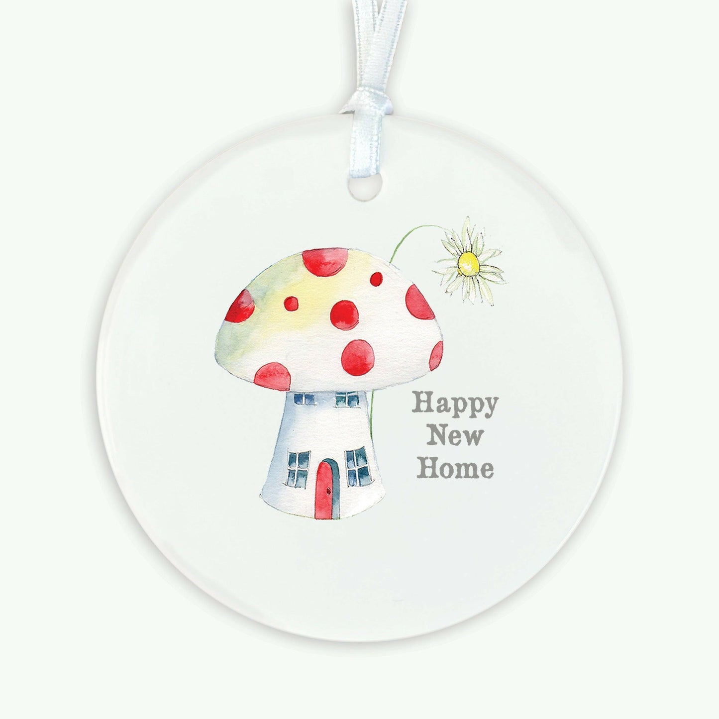 Ceramic Keepsake Hanging Decoration - A6 Greeting Card with Ceramic Keepsake - New Home Toadstool - Crumble and Core