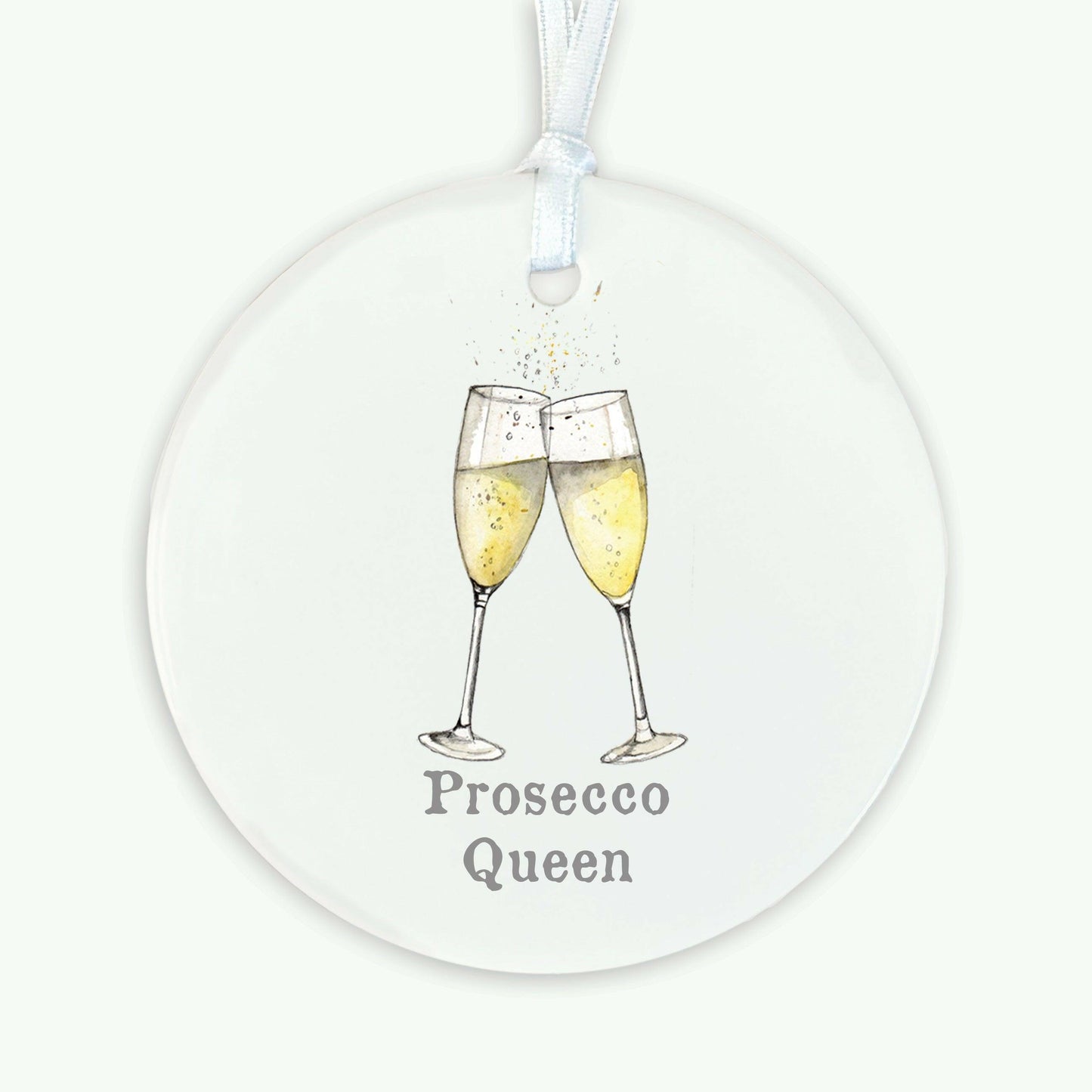 Ceramic Keepsake Hanging Decoration - A6 Greeting Card with Ceramic Keepsake - Prosecco Queen - Crumble and Core