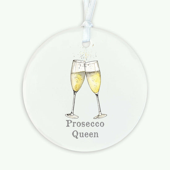 Ceramic Keepsake Hanging Decoration - A6 Greeting Card with Ceramic Keepsake - Prosecco Queen - Crumble and Core