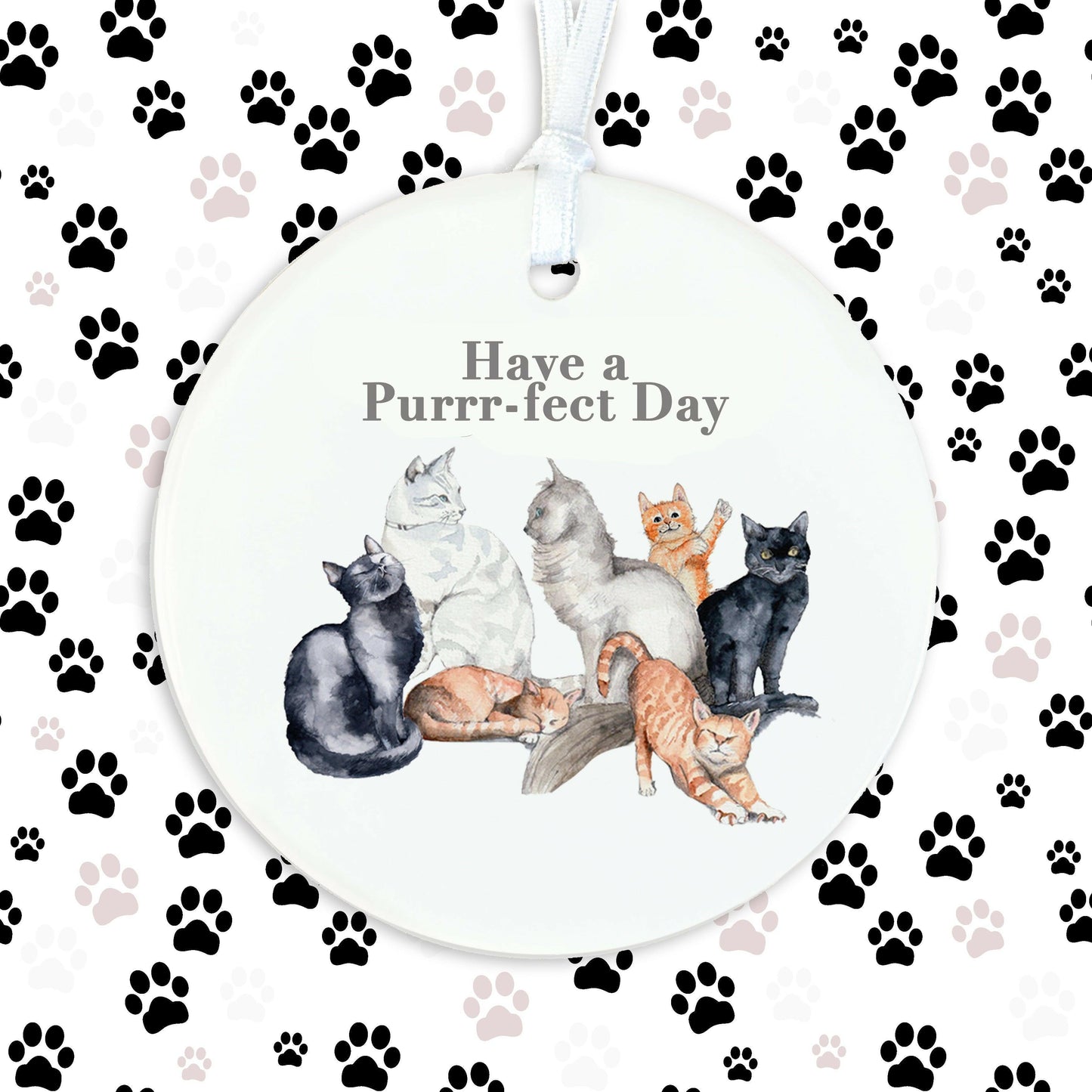 Hanging Ceramic Decoration - Whimsical Birthday Home Decor - Cat Lovers Gift - Crumble and Core