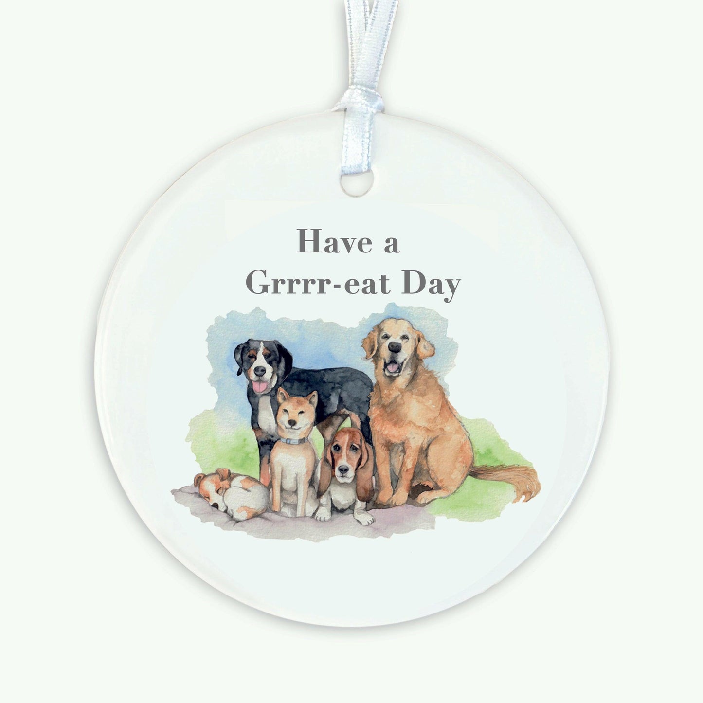 Ceramic Keepsake Hanging Decoration - A6 Birthday Greeting Card with Ceramic Keepsake - Dogs Happy Birthday - Crumble and Core