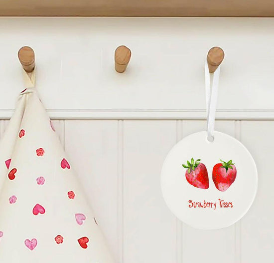 Hanging Ceramic Decoration - Strawberry Kisses - Perfect for A Loved One - Crumble and Core