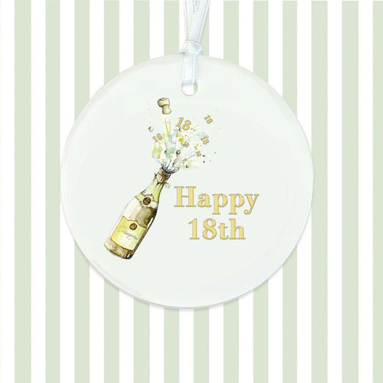 Hanging Ceramic Keepsake - Champagne 18th Birthday Gift Decoration - Crumble and Core