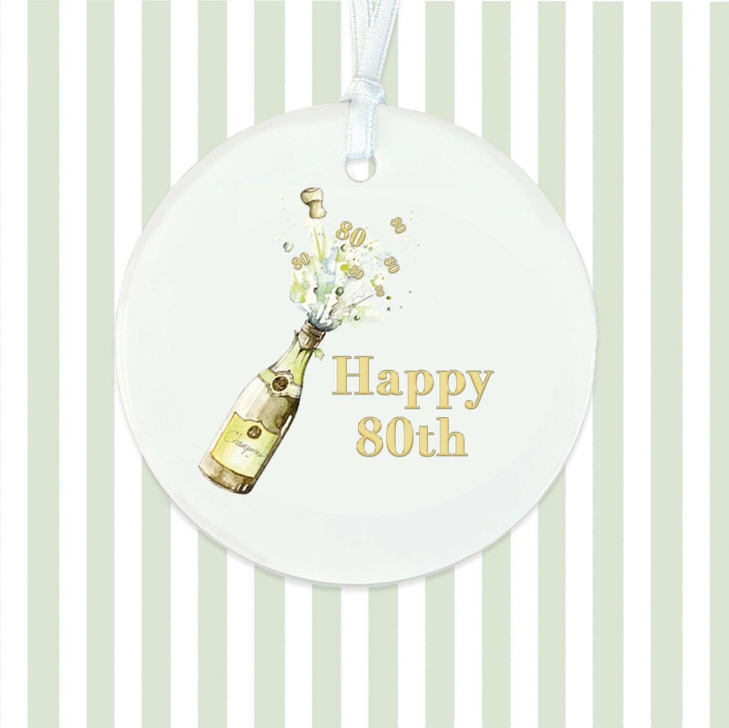 Hanging Ceramic Decoration Gift Champagne 80th Birthday Keepsake - Crumble and Core