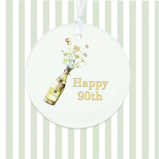 Ceramic Hanging Decoration - Champagne 90th Birthday Keepsake Gift Keepsake Decoration Gift for Her - Crumble and Core