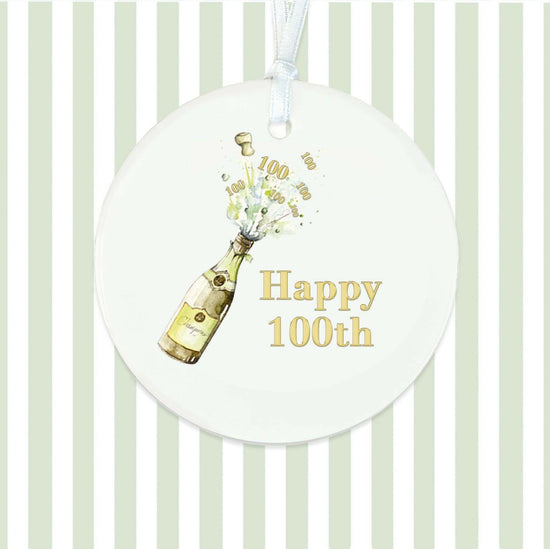 Hanging Ceramic Keepsake - Champagne 100th Birthday Gift Decoration - Crumble and Core