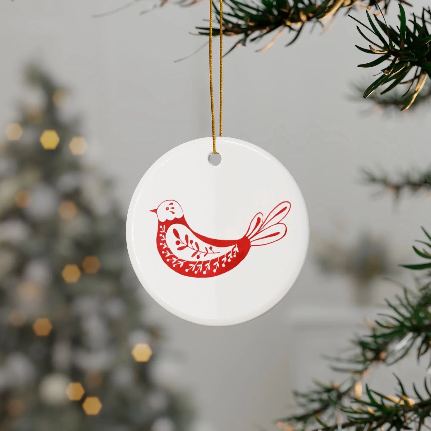 Hanging Ceramic Keepsake - Christmas Nordic Bird Gift Decoration - Crumble and Core