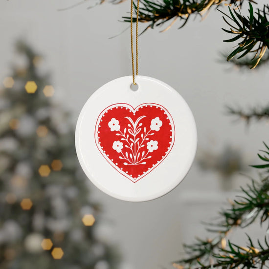 Hanging Ceramic Keepsake - Christmas Nordic Heart Gift Decoration - Crumble and Core