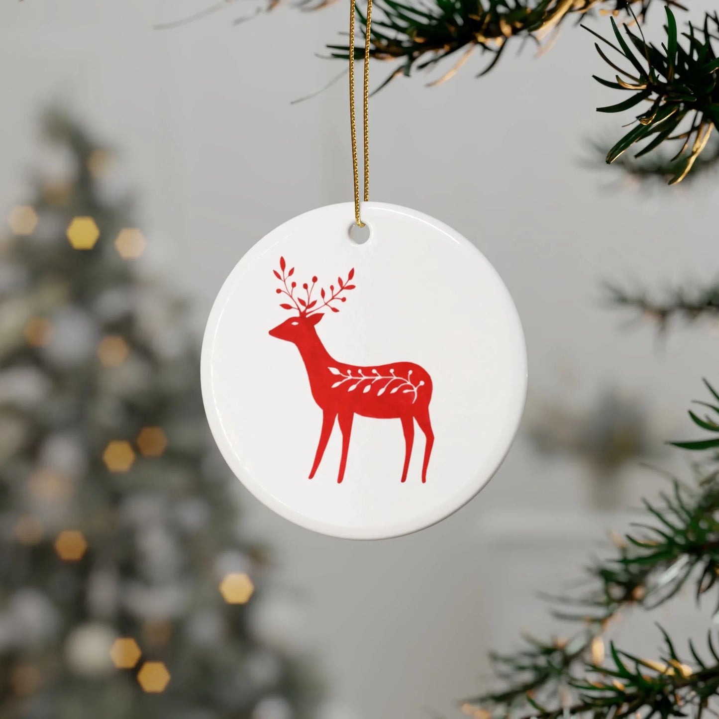 Hanging Ceramic Keepsake - Christmas Nordic Reindeer Gift Decoration - Crumble and Core