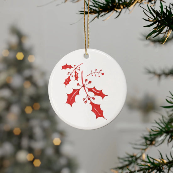 Hanging Ceramic Keepsake - Christmas Nordic Holly Gift Decoration - Crumble and Core