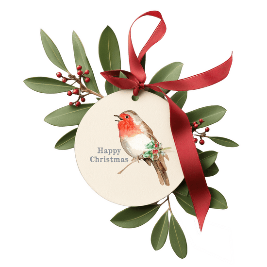 Hanging Ceramic Christmas Robin Decoration - Festive Holiday Ornament - Christmas Tree Decoration - Keepsake gift - Crumble and Core