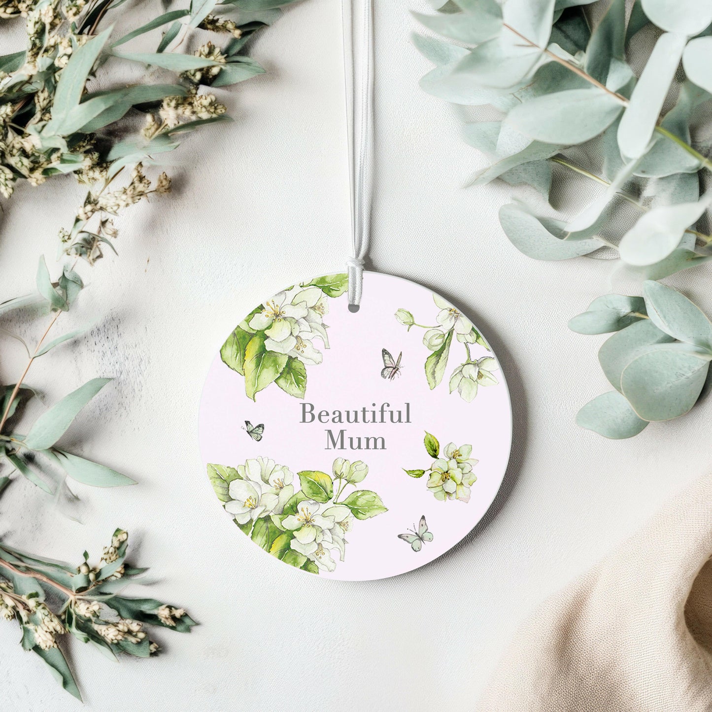 Ceramic Keepsake Hanging Decoration - A6 Greeting Card with Ceramic Keepsake - Blossom Pink Beautiful Mum - Crumble and Core