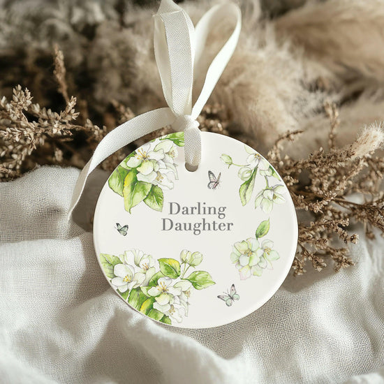 Ceramic Keepsake Hanging Decoration - A6 Greeting Card with Ceramic Keepsake - Blossom Cream Daughter - Crumble and Core