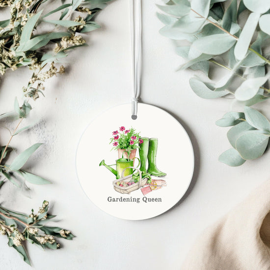 Ceramic Keepsake Hanging Decoration - A6 Greeting Card with Ceramic Keepsake - Gardening Queen - Crumble and Core