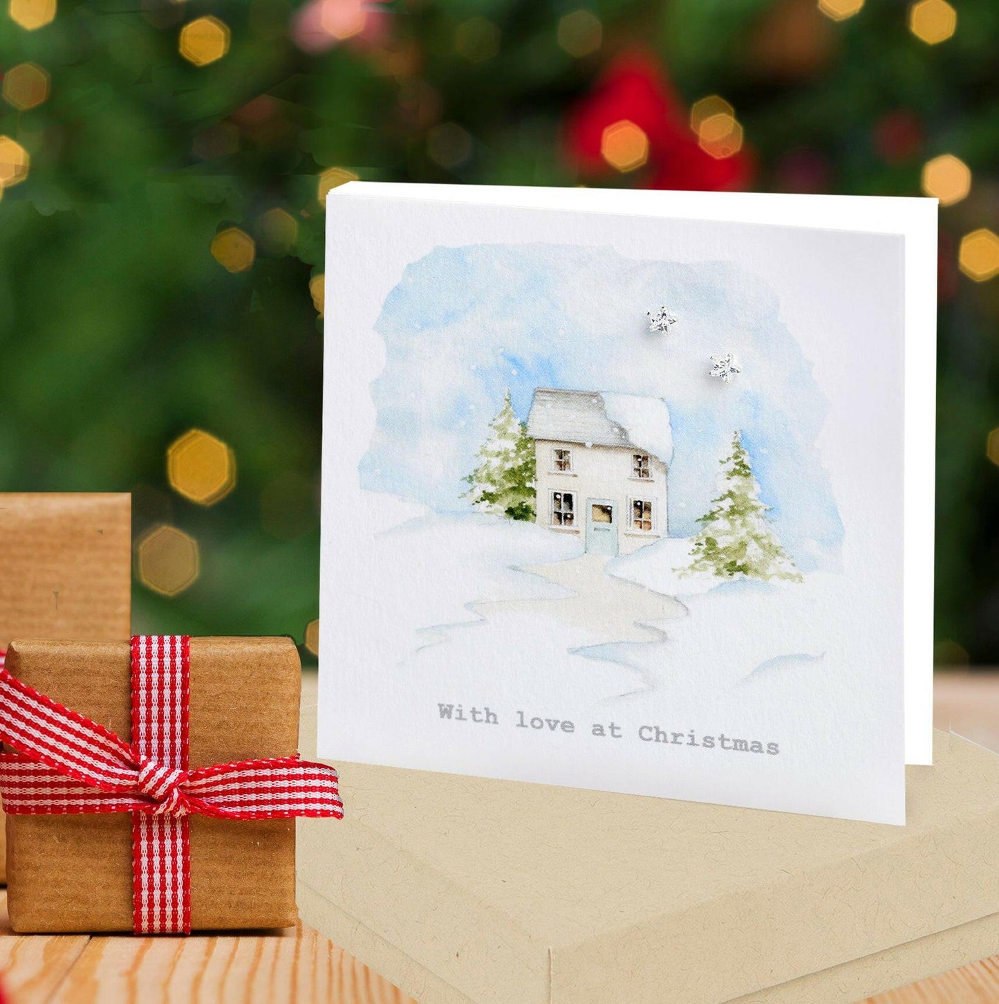 Sterling Silver Boxed Christmas House Stud Earrings - Christmas Card and Gift - Crumble and Core