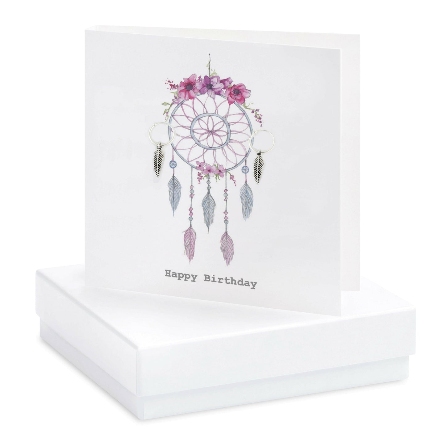 Sterling Silver Feather Stud Earrings on Dreamcatcher Birthday Card - Thoughtful Gift Idea - Crumble and Core