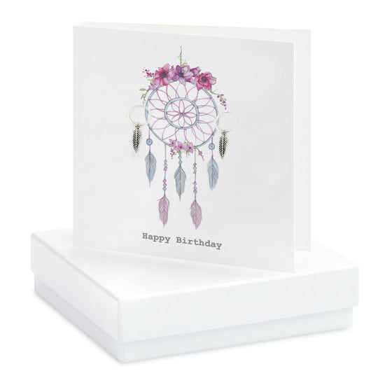 Sterling Silver Feather Stud Earrings on Dreamcatcher Birthday Card - Thoughtful Gift Idea - Crumble and Core