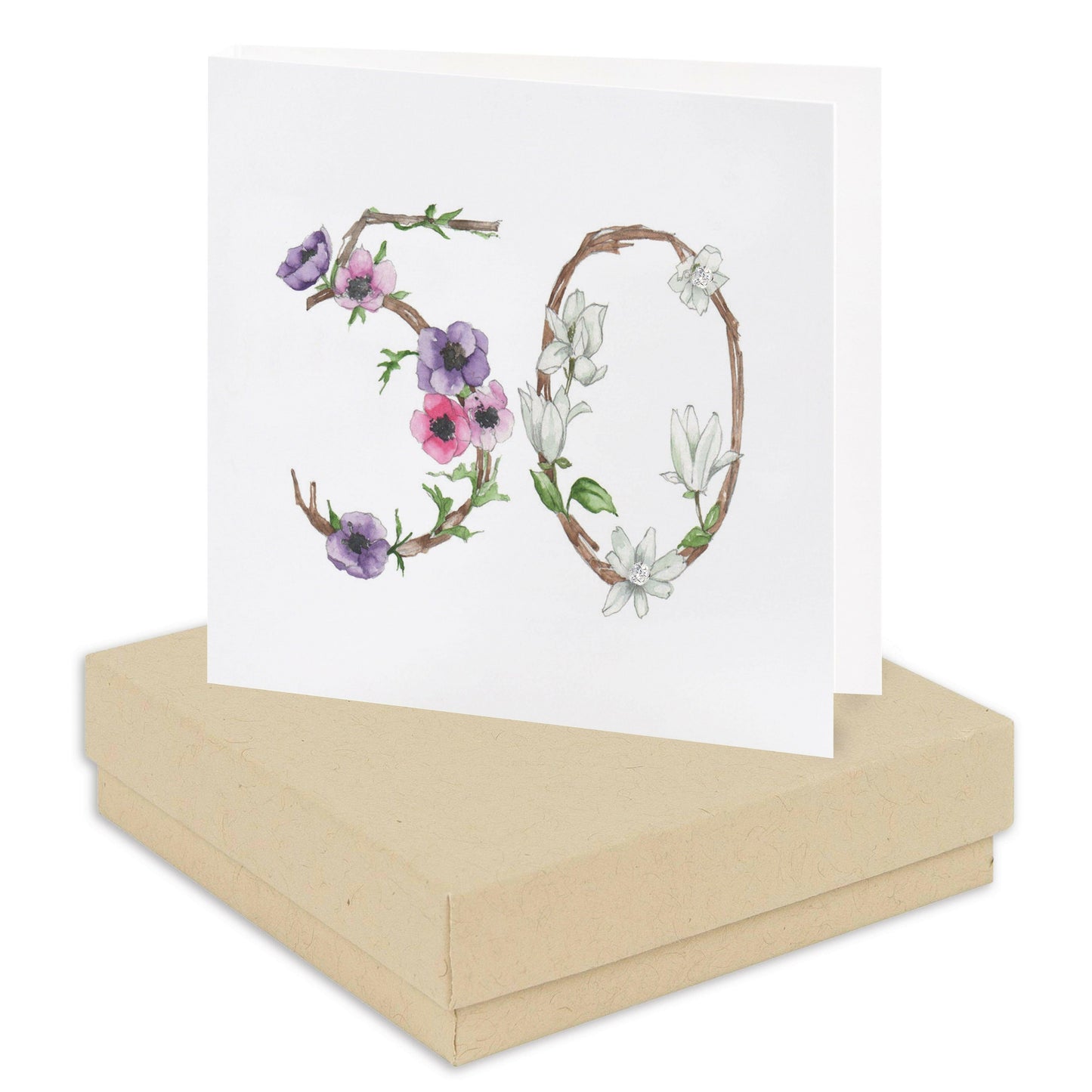 Sterling Silver Stud Earrings with Floral 50th Birthday Card - Elegant 50th Gift Set - Crumble and Core