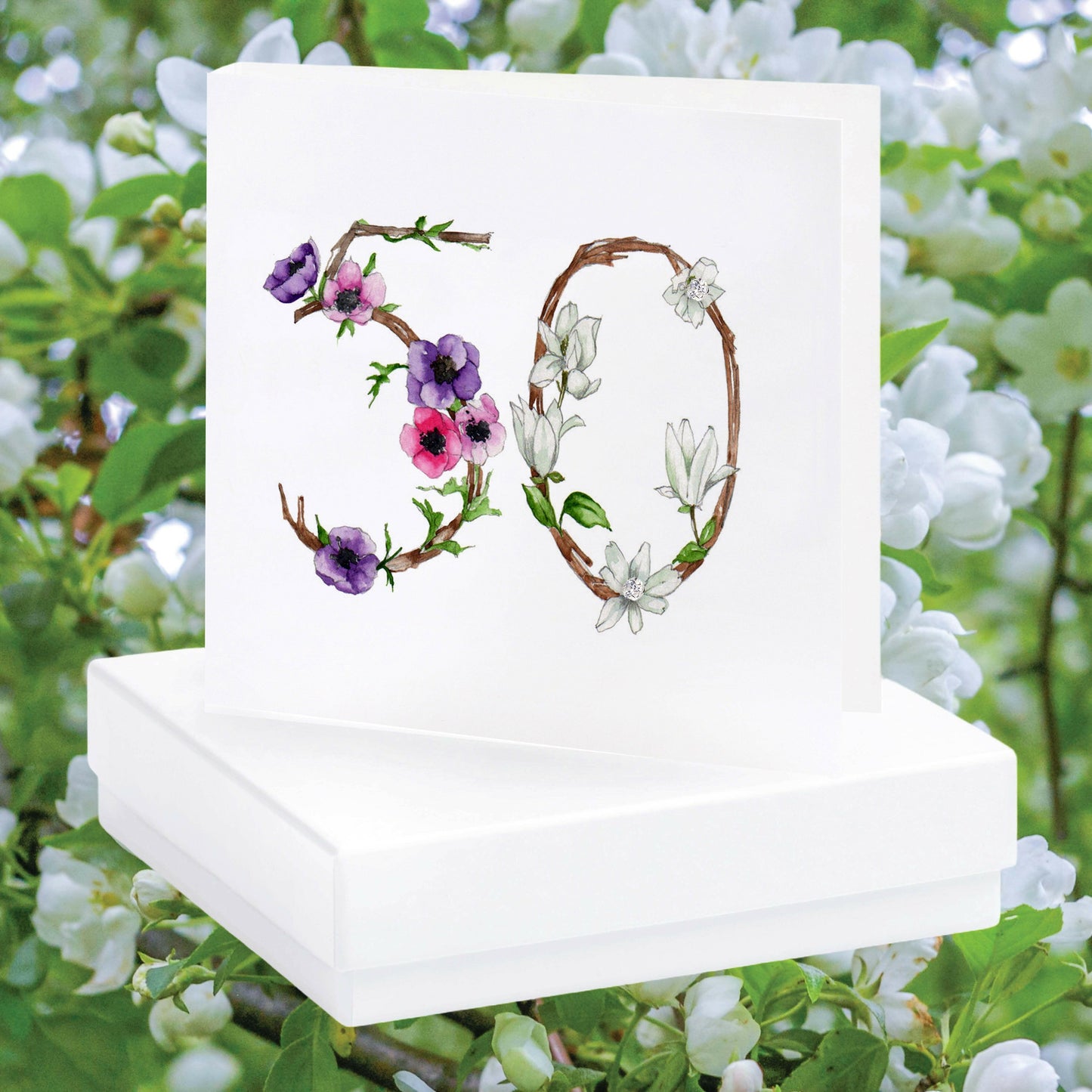 Sterling Silver Stud Earrings with Floral 50th Birthday Card - Elegant 50th Gift Set - Crumble and Core