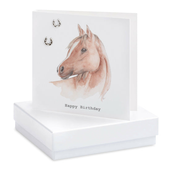 Sterling Silver Horse Stud Earrings - Ideal Birthday Gift with Box and Card - Crumble and Core