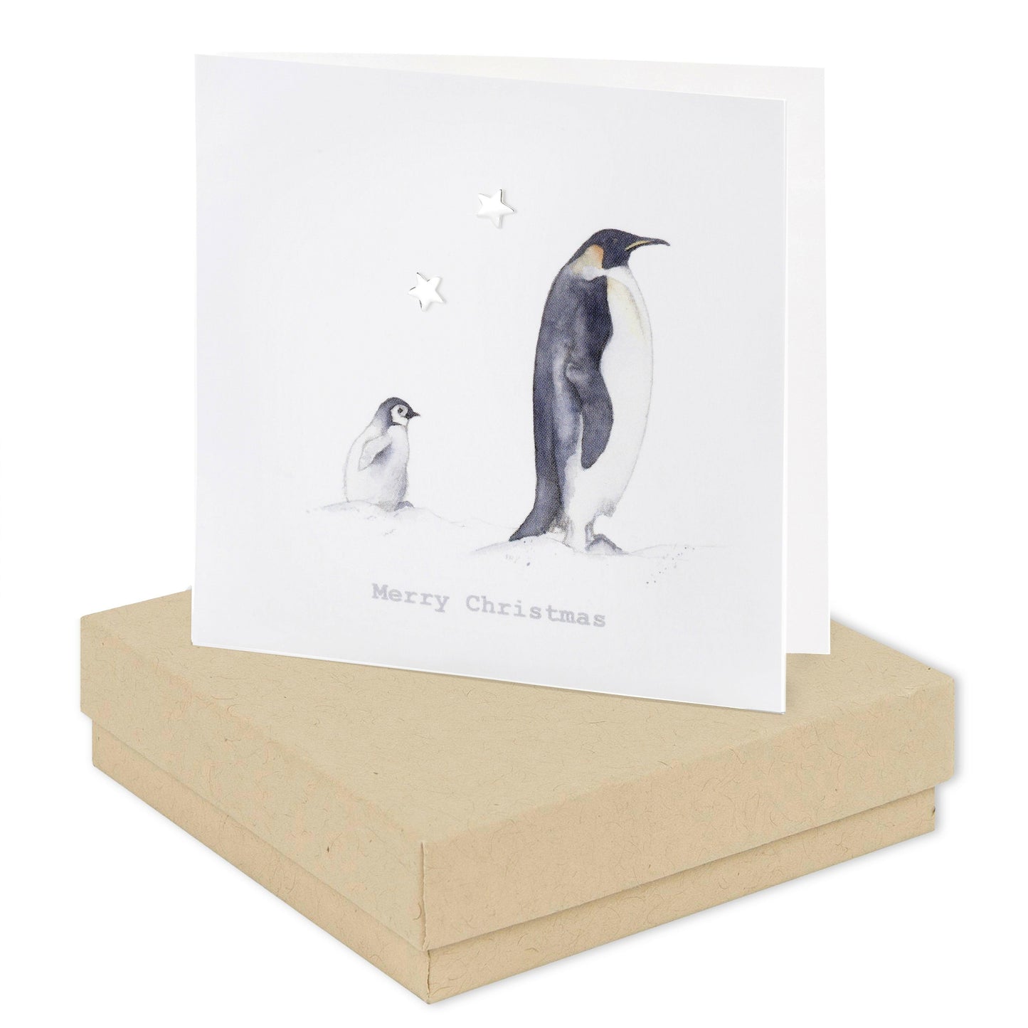 Penguin Merry Christmas Sterling Silver Star Stud Earrings on Card - Gift Box Included - Crumble and Core