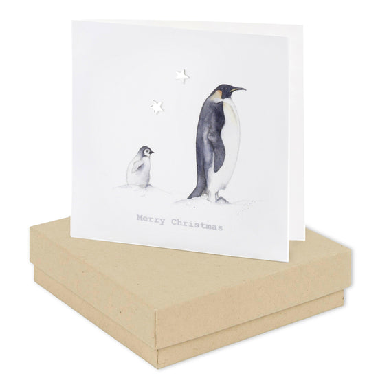 Penguin Merry Christmas Sterling Silver Star Stud Earrings on Card - Gift Box Included - Crumble and Core