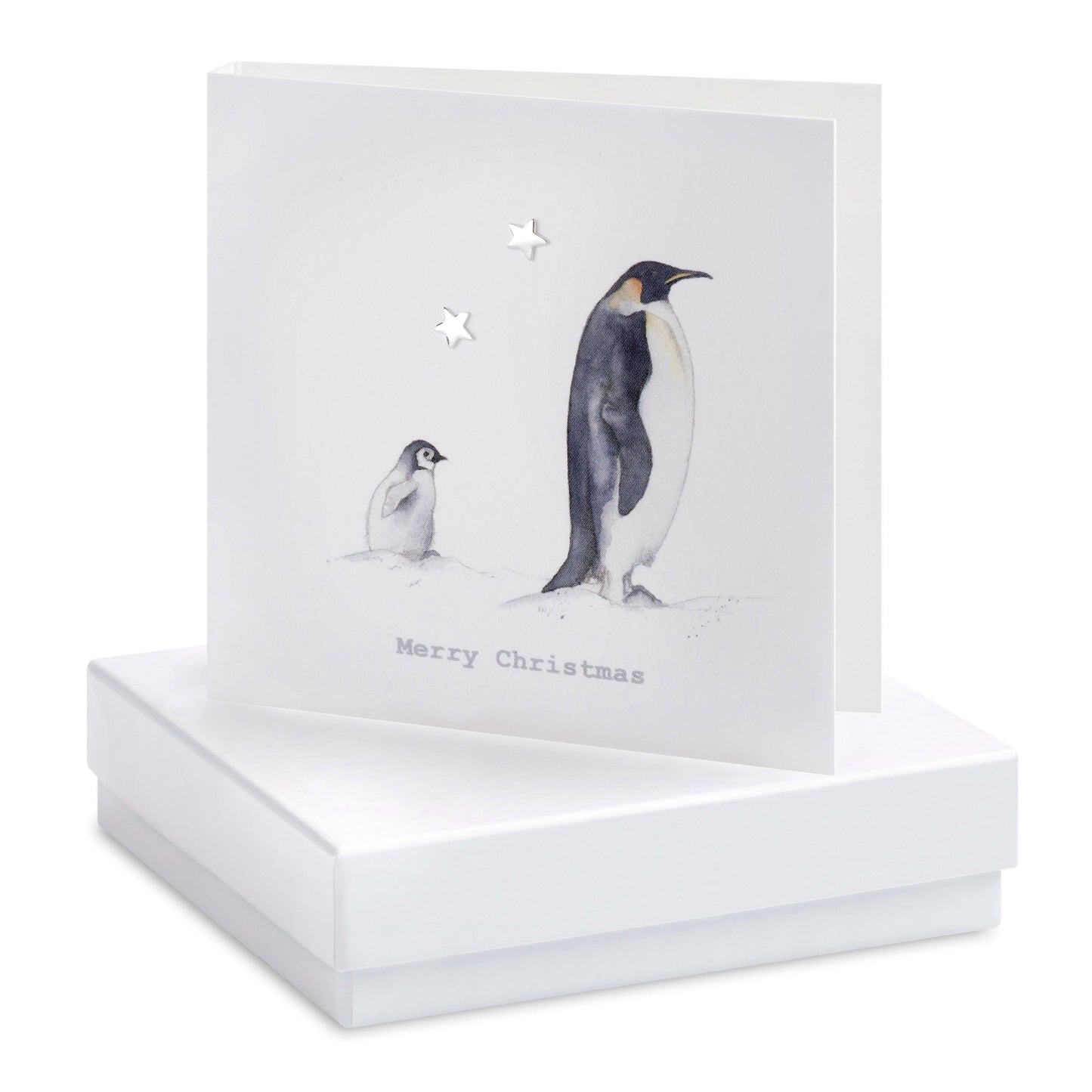 Penguin Merry Christmas Sterling Silver Star Stud Earrings on Card - Gift Box Included - Crumble and Core