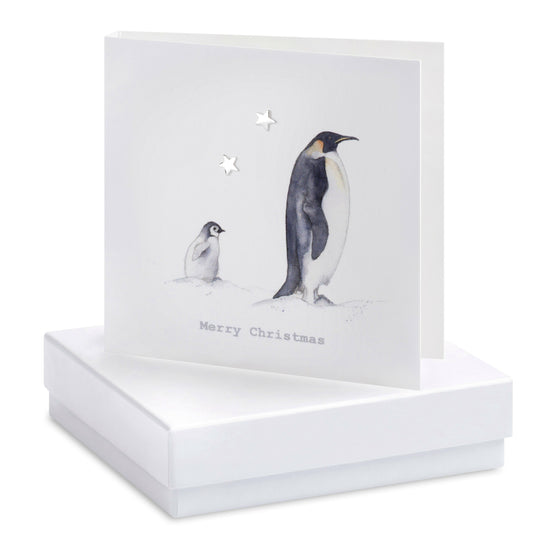 Penguin Merry Christmas Sterling Silver Star Stud Earrings on Card - Gift Box Included - Crumble and Core