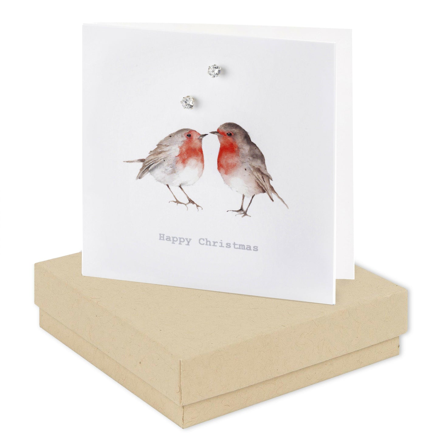 Sterling Silver Stud Earrings on Robins Christmas Card - Boxed Gift - Christmas Card - Crumble and Core