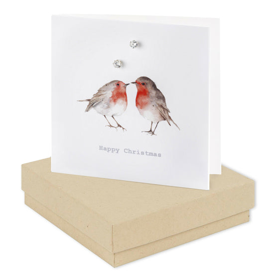 Sterling Silver Stud Earrings on Robins Christmas Card - Boxed Gift - Christmas Card - Crumble and Core