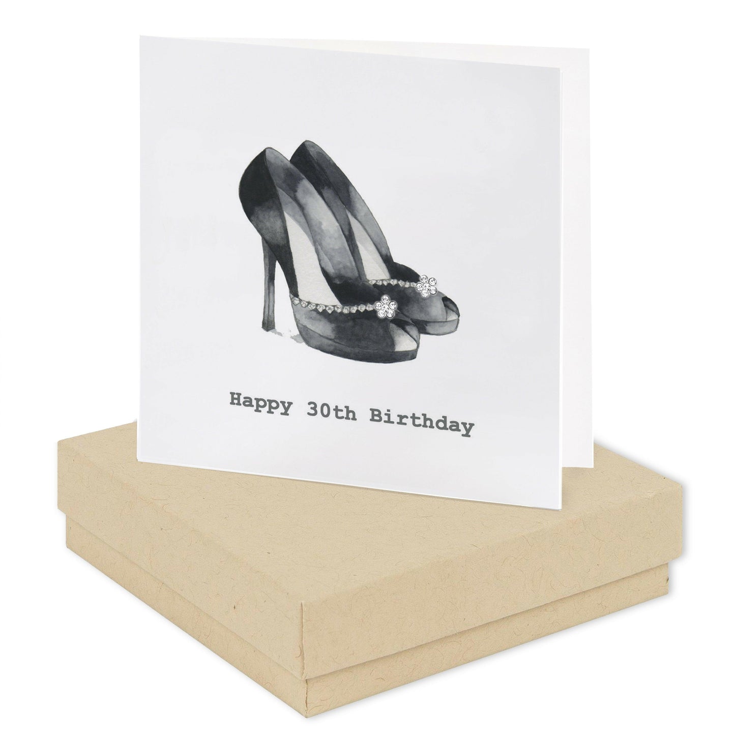 Sterling Silver Stud Earrings with 30th Birthday Card - Elegant Boxed Gift with Black Shoes Design - Crumble and Core