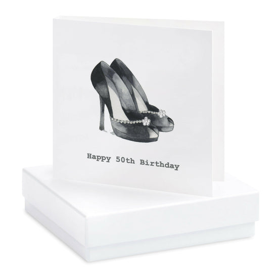 Sterling Silver Stud Earrings in Boxed Black Shoes Design - Ideal 50th Birthday Gift and Card - Crumble and Core