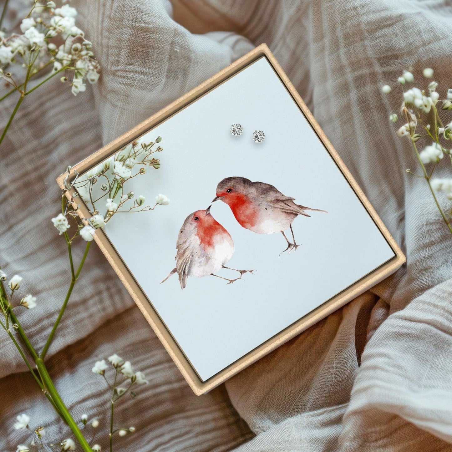 Boxed Sterling Silver Stud Earring Card - Robin Design Boxed Ready for Gifting - Crumble and Core