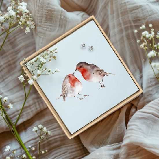 Boxed Sterling Silver Stud Earring Card - Robin Design Boxed Ready for Gifting - Crumble and Core