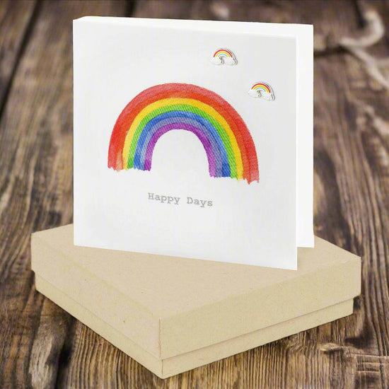 Sterling Silver Rainbow Crystal Stud Earrings on a card - Gift Box Included - Crumble and Core