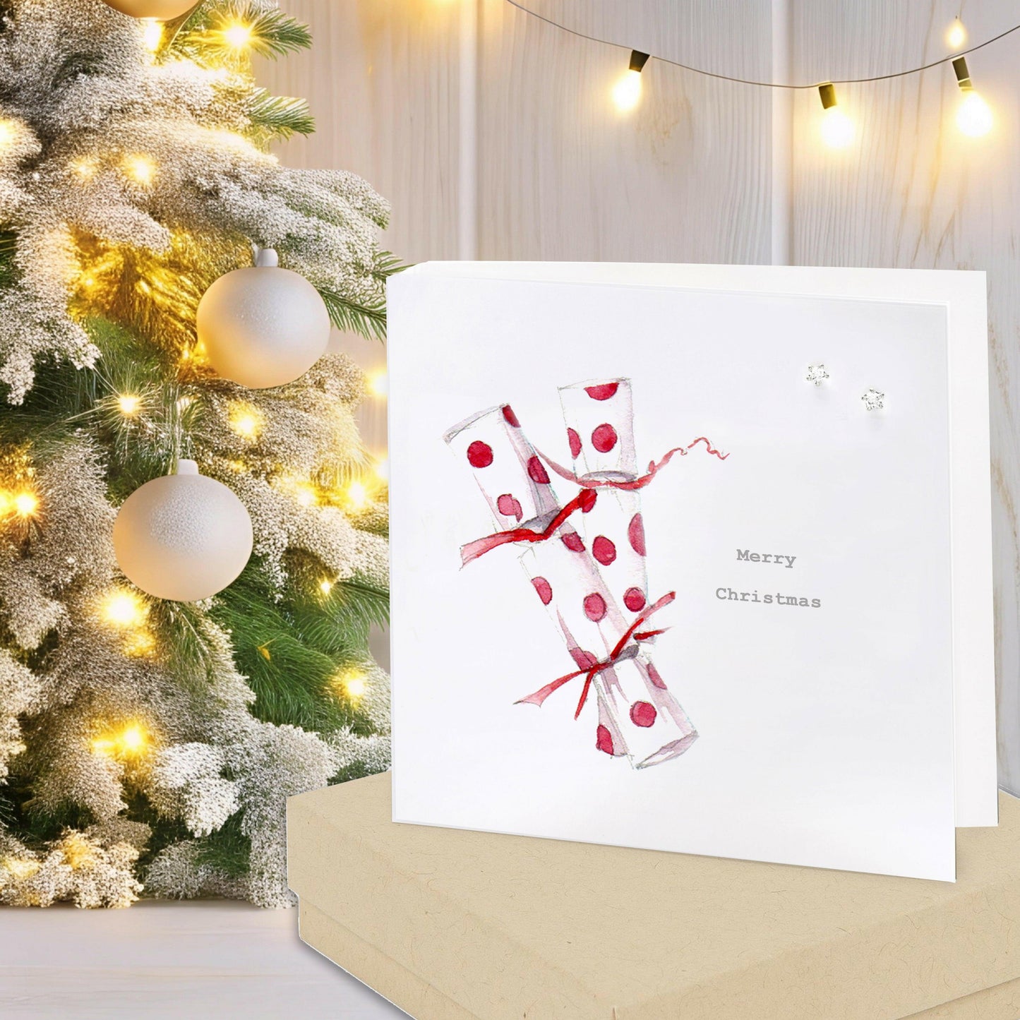 Stunning Sterling Silver Stud Earrings in a Gift Box - Christmas Crackers Card Design - Boxed Christmas Card and Gift - Crumble and Core