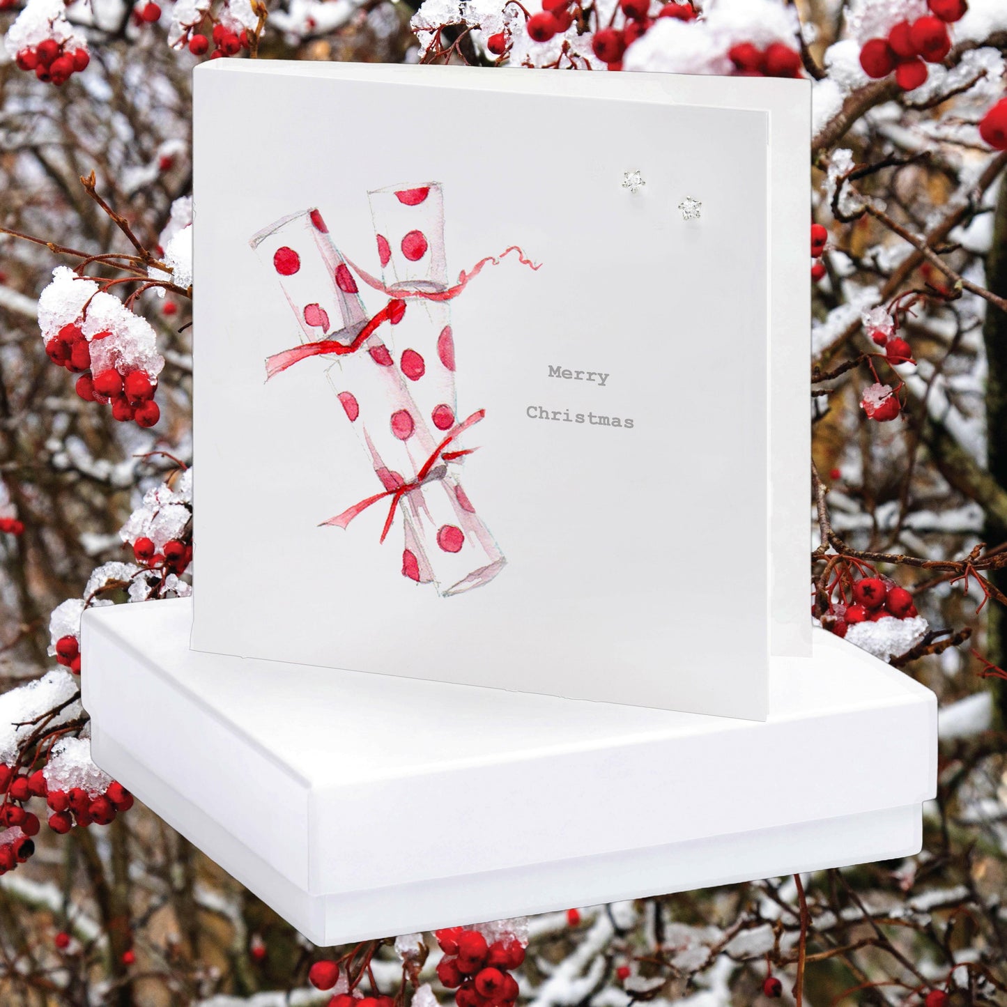 Stunning Sterling Silver Stud Earrings in a Gift Box - Christmas Crackers Card Design - Boxed Christmas Card and Gift - Crumble and Core