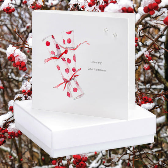 Stunning Sterling Silver Stud Earrings in a Gift Box - Christmas Crackers Card Design - Boxed Christmas Card and Gift - Crumble and Core