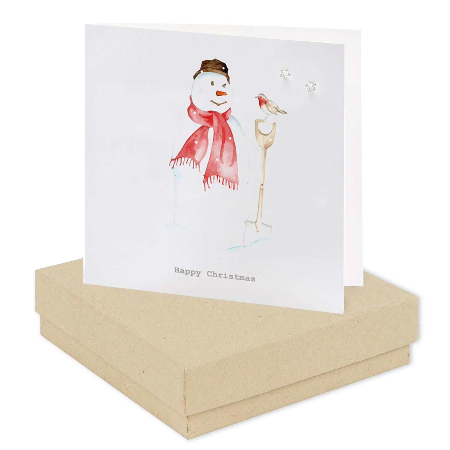 Sterling Silver Stud Earrings on Card in Box - Perfect for Christmas - Christmas Snowman - Crumble and Core