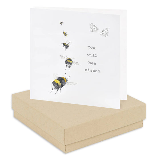 Sterling Silver Bee Stud Earrings - Miss You Card Boxed Gift Set - Crumble and Core
