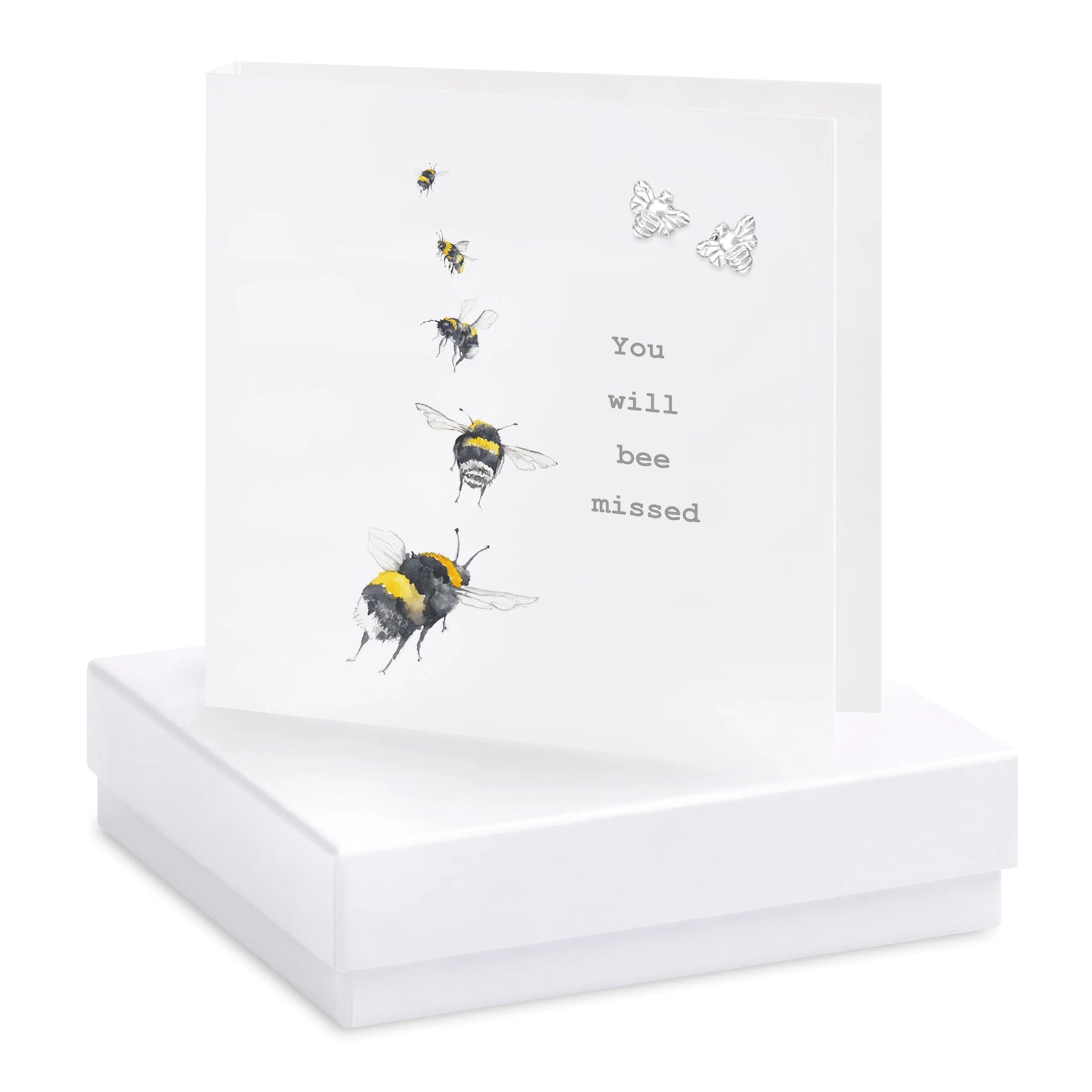 Sterling Silver Bee Stud Earrings - Miss You Card Boxed Gift Set - Crumble and Core
