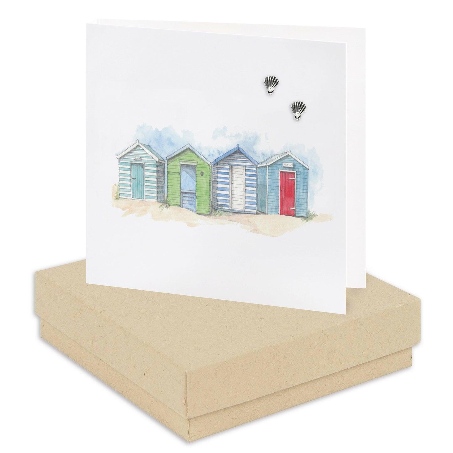 Sterling Silver Shell Stud Earrings on Beach Huts Card - Perfect Gift Boxed with Card Included - Crumble and Core