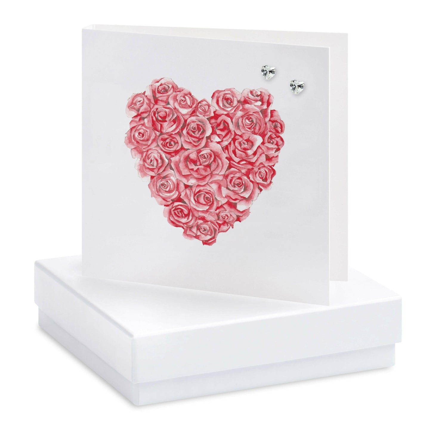 Red Rose Card with Sterling Silver Heart Earrings - Elegant Gift Boxed Jewellery - Crumble and Core