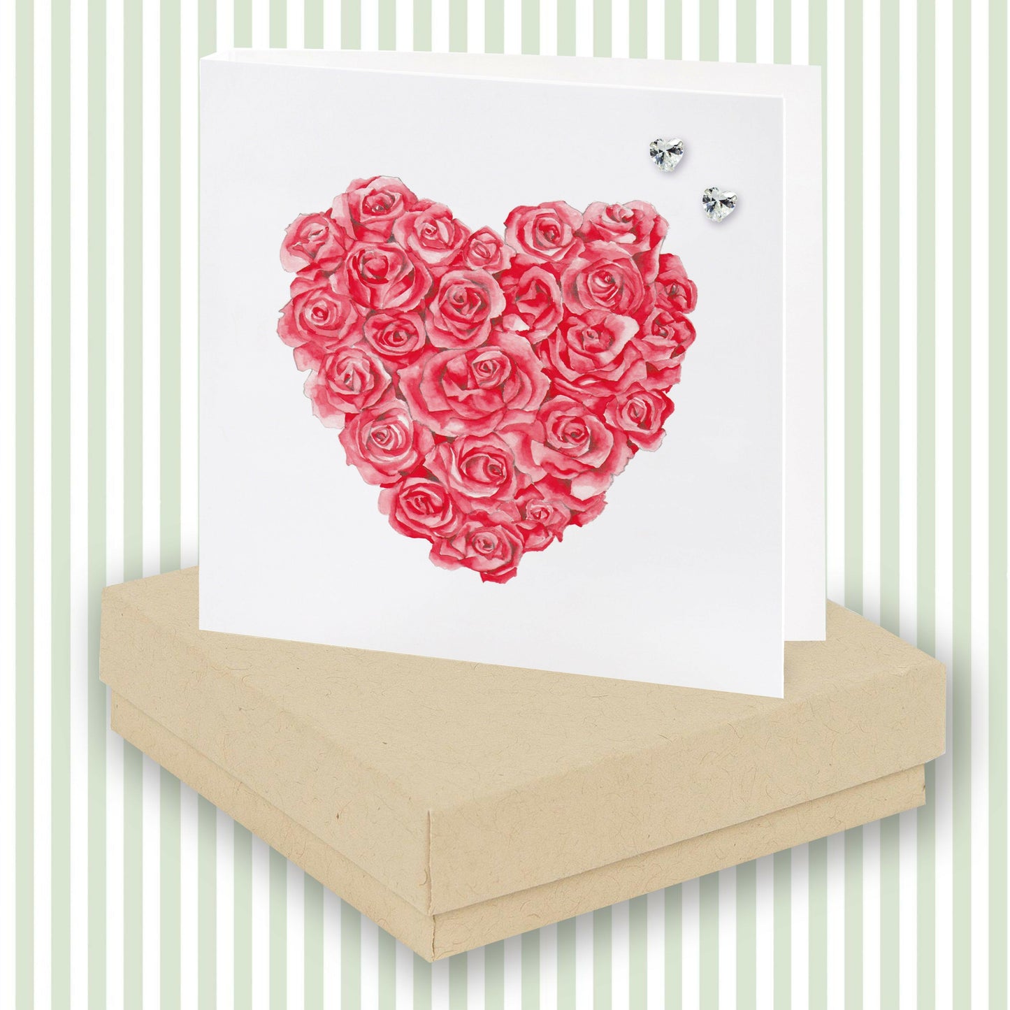 Red Rose Card with Sterling Silver Heart Earrings - Elegant Gift Boxed Jewellery - Crumble and Core