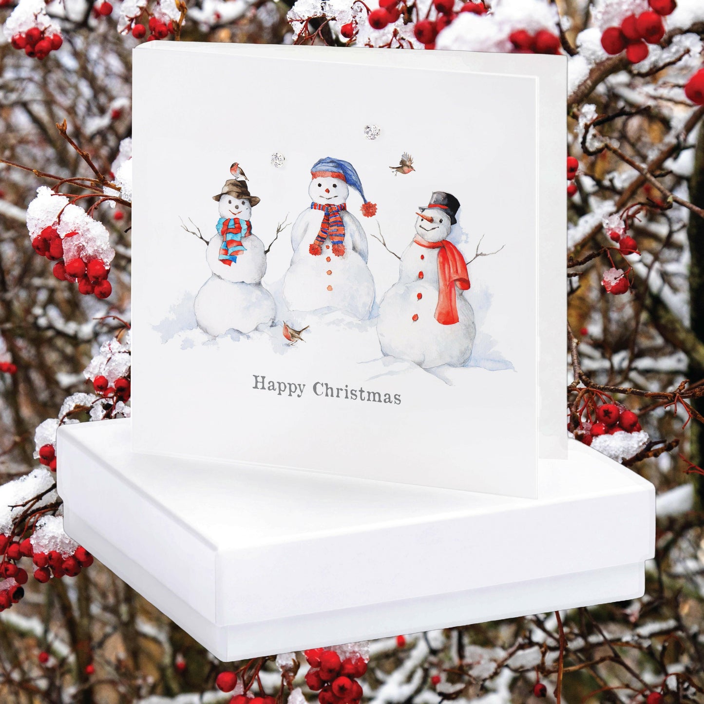 Sterling Silver Stud Earrings - Christmas Snowmen Card in Box - Gift for Her - Crumble and Core