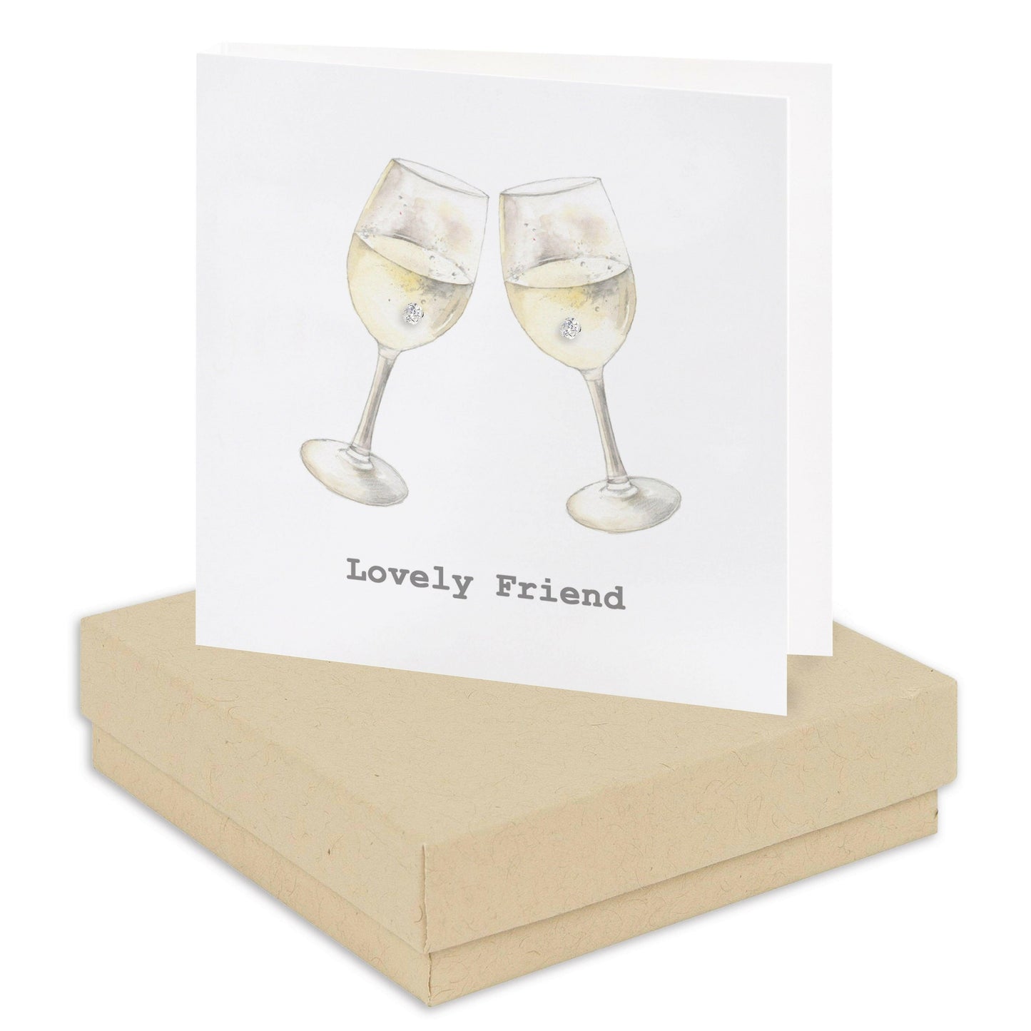 Sterling Silver Stud Earrings with Hand Finished Lovely Friend Wine Card - Unique Gift for Her - Crumble and Core